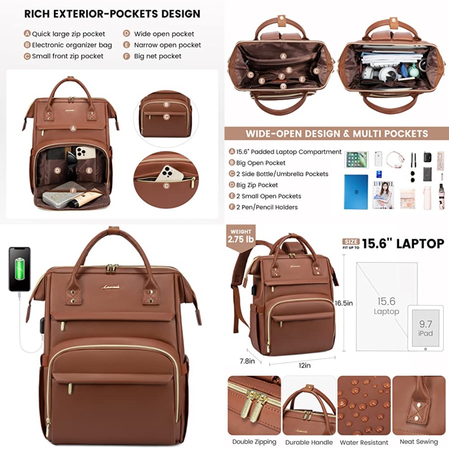 Women Bags And Purses - Leather Laptop Backpack for Women, Travel