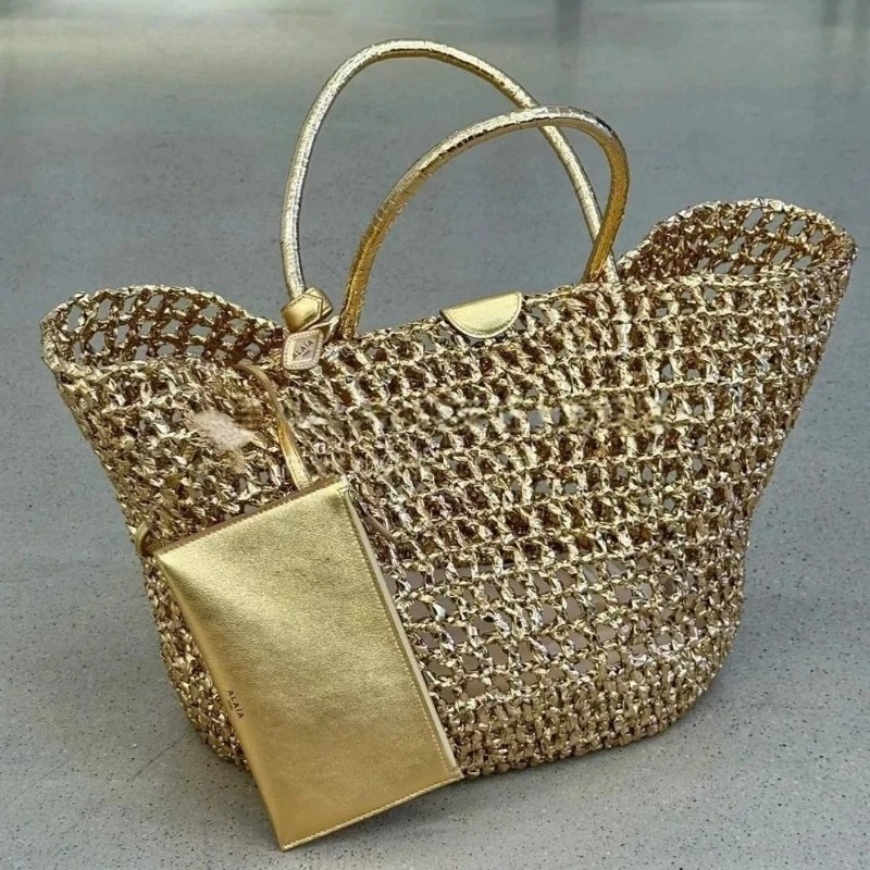 Women Bags Gold - Metallic Woven Tote Bag Women Luxury