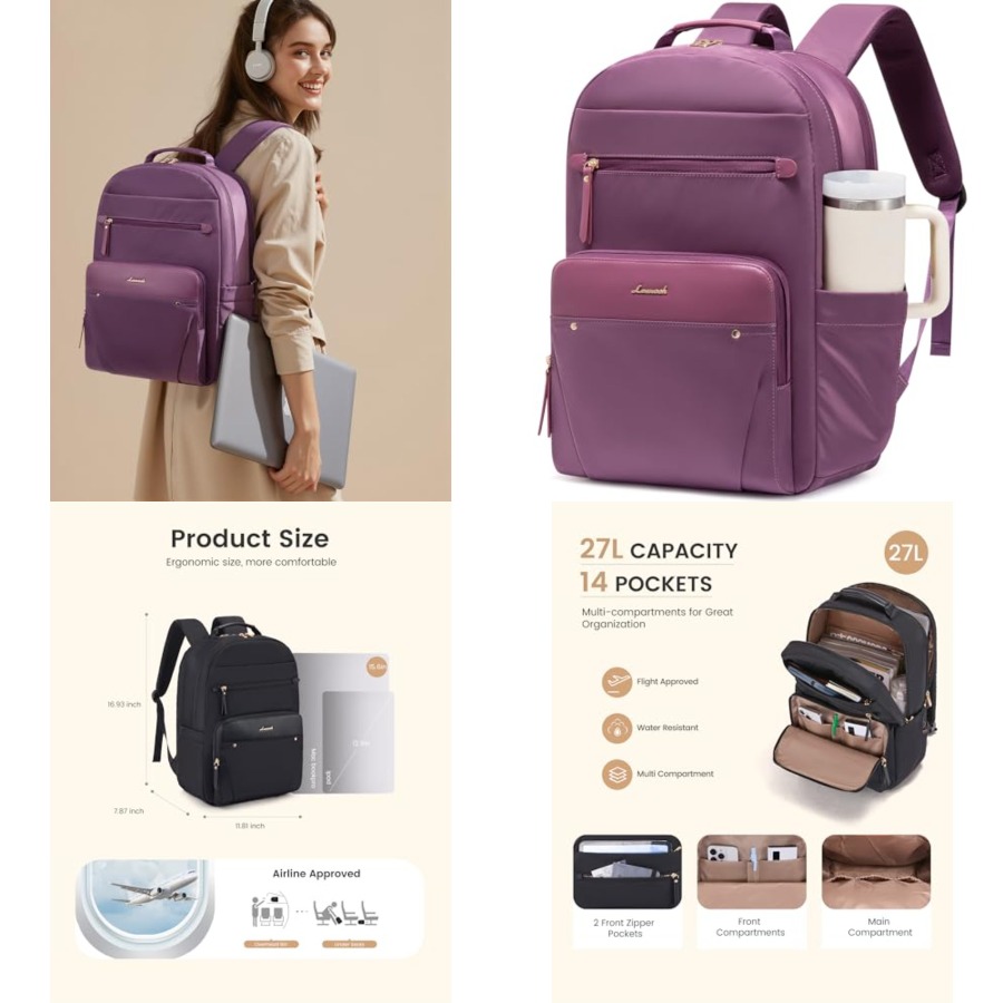 Women Bags And Purses - Laptop Backpack for Women with Leather