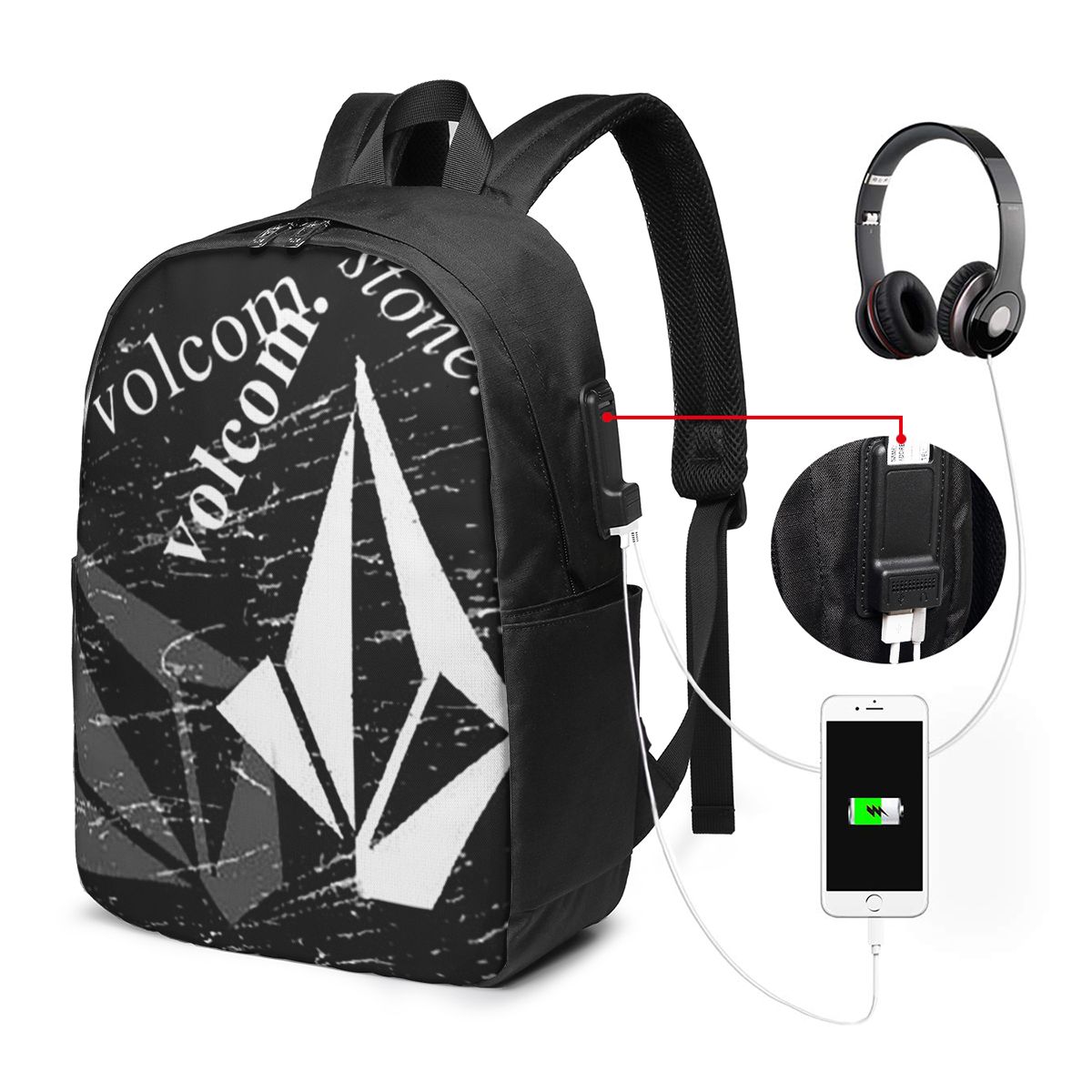 Women Bags Laptop - V-Volcom Logo Backpack Travel Notebook Bag