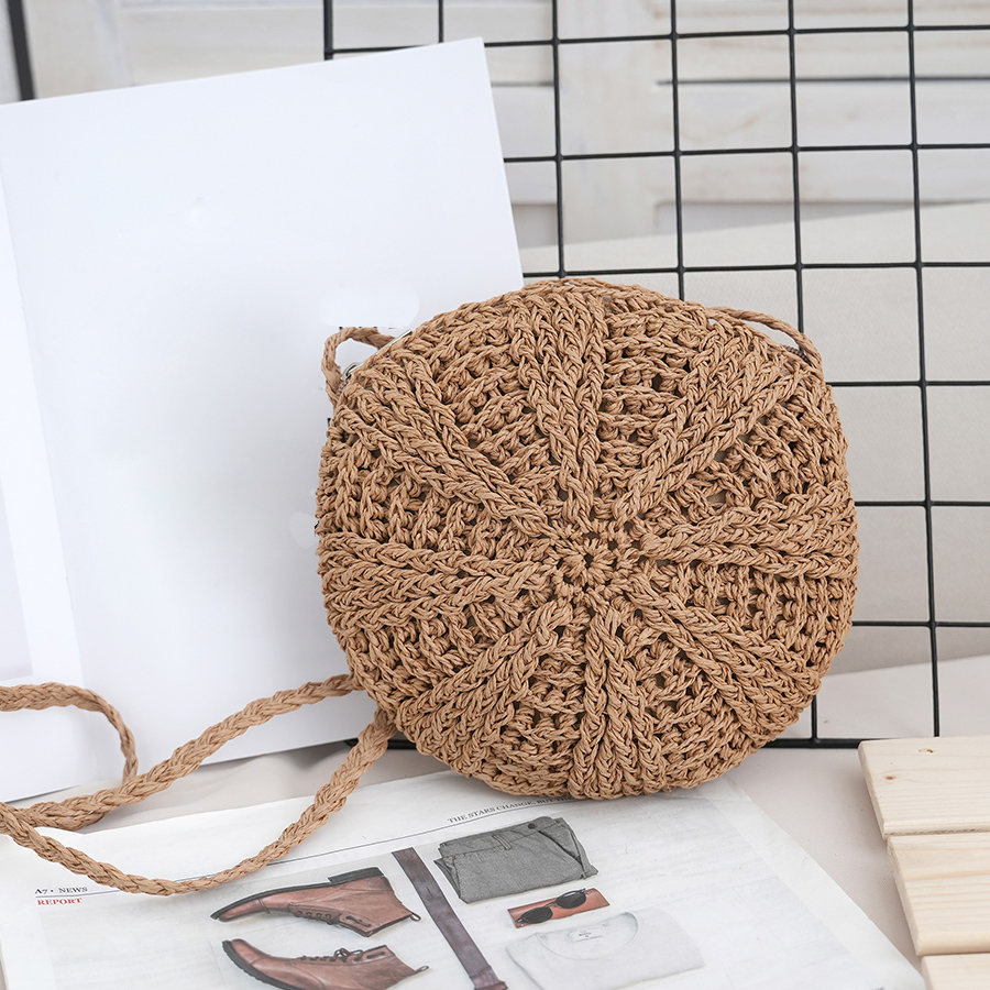 Circle Round Bag - Round Hollow Straw Crossbody Bag Women