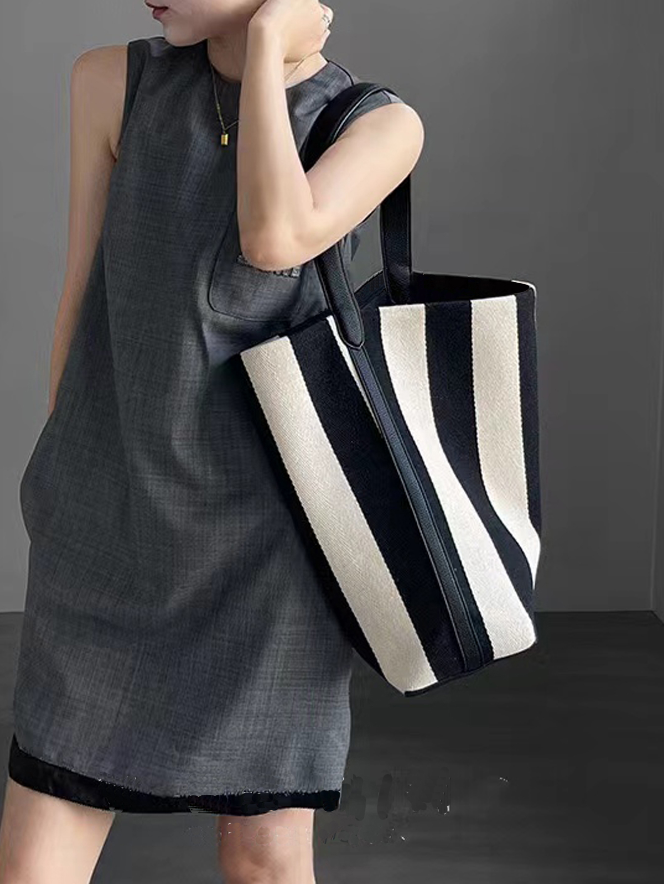 Women Bags Prada - Niche striped canvas bucket bag for