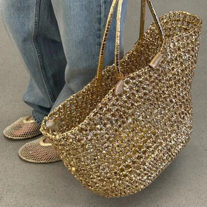 Metallic Woven Tote Bag Women  - Women Bags Gold ulasan dan harga