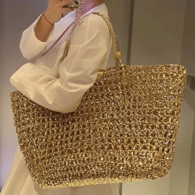 Metallic Woven Tote Bag Women  - Women Bags Gold ulasan dan harga