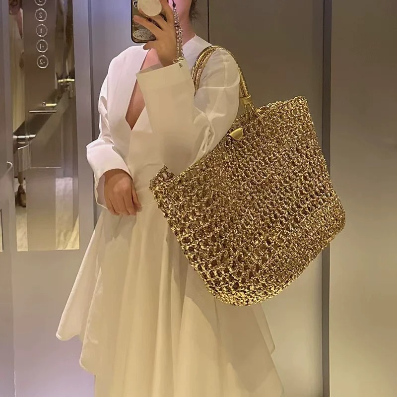 Metallic Woven Tote Bag Women  - Women Bags Gold ulasan dan harga