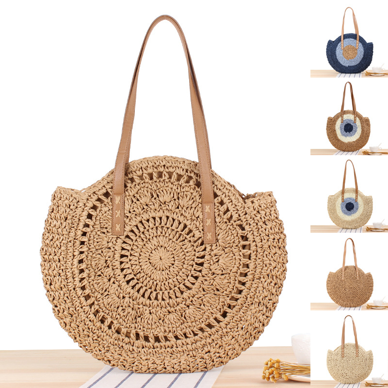 Round Straw Beach Bag Vintage  - Circle Round Bag ulasan dan harga