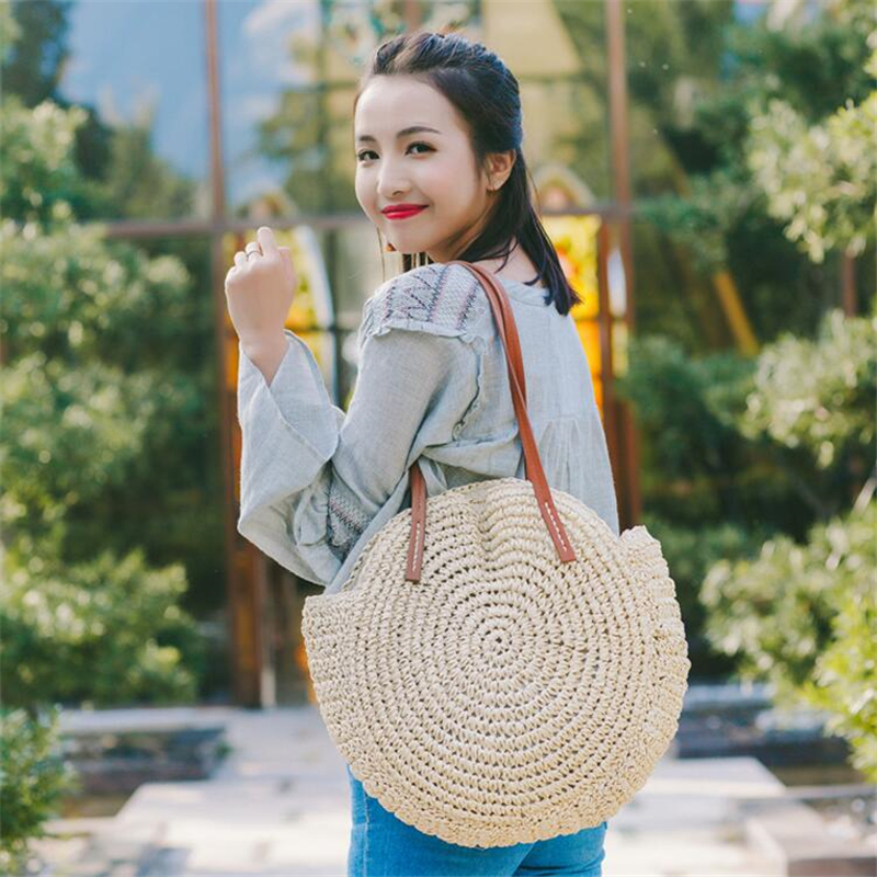 Round Straw Beach Bag Vintage  - Circle Round Bag ulasan dan harga