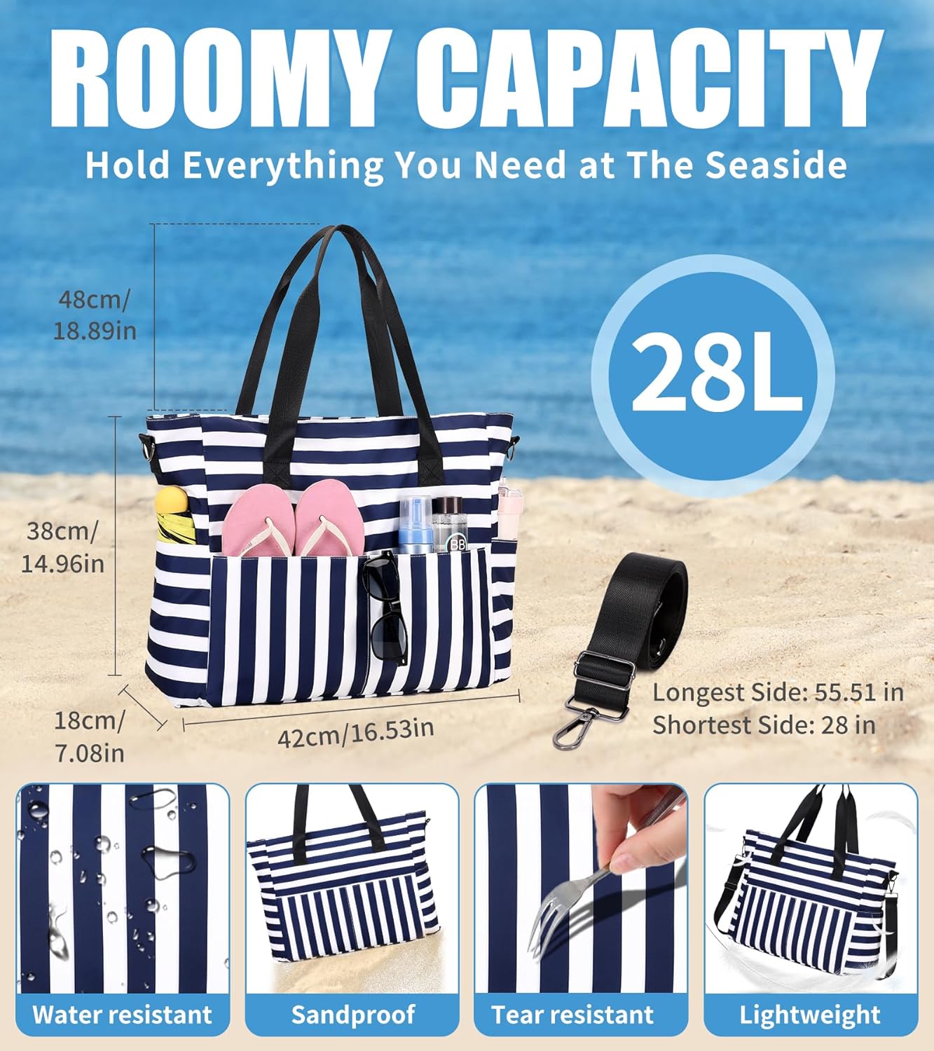 Large Waterproof Beach Bag wit - Women Bags Large ulasan dan harga