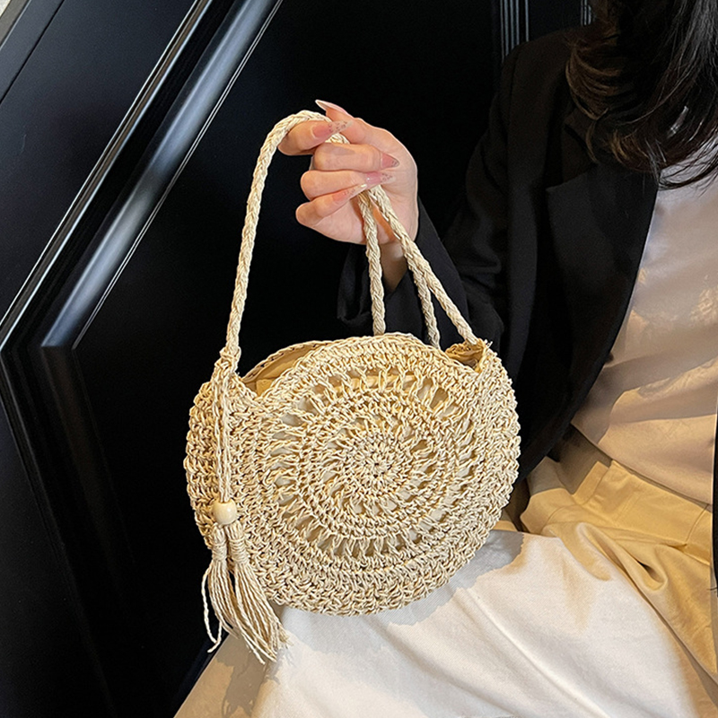 Women Hollow Straw Bag Circle  - Circle Round Bag ulasan dan harga