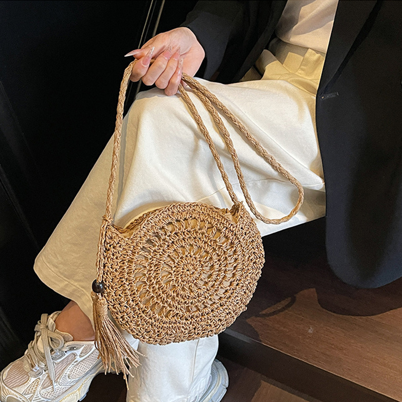 Women Hollow Straw Bag Circle  - Circle Round Bag ulasan dan harga
