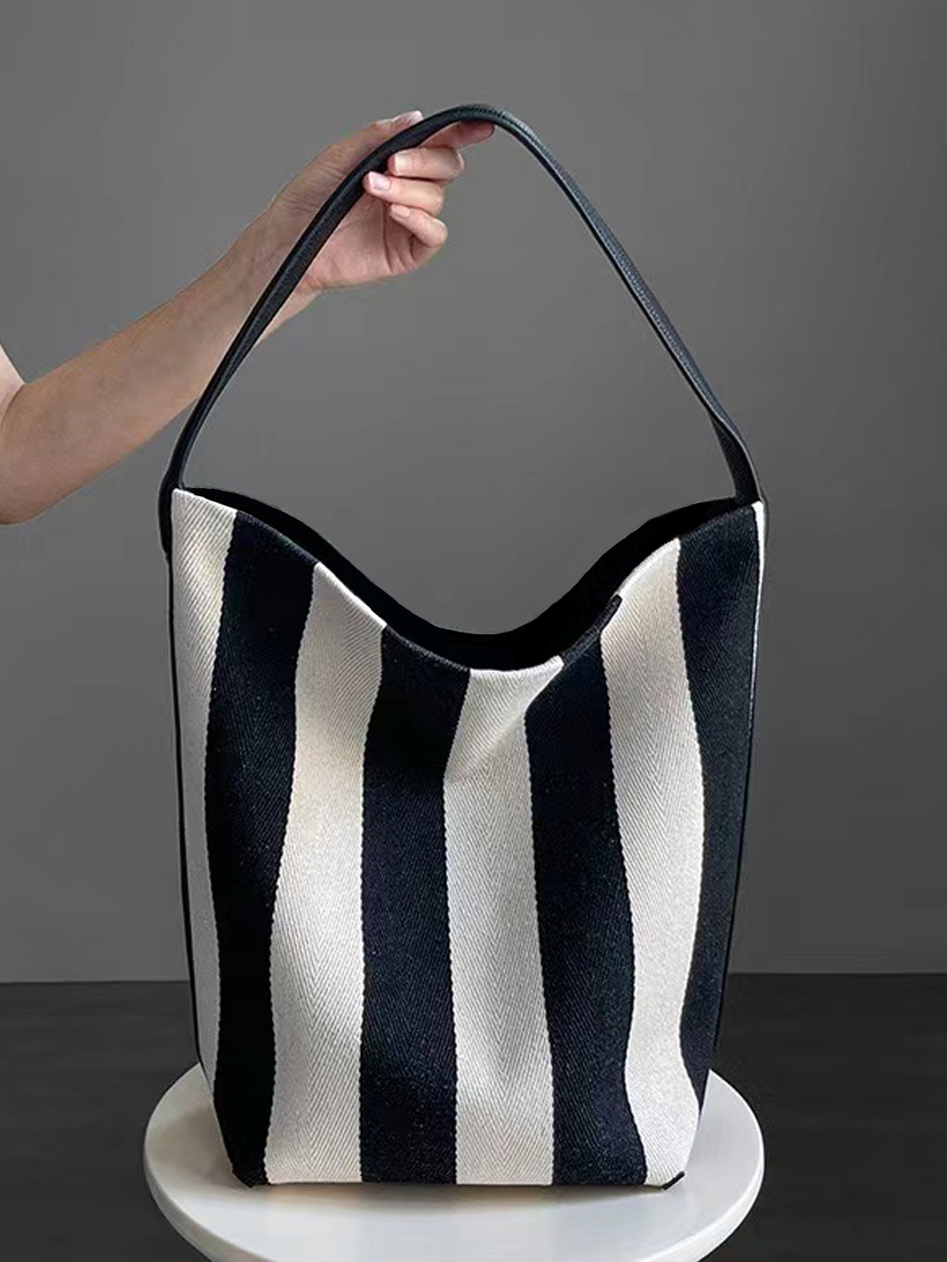 Niche striped canvas bucket ba - Women Bags Prada ulasan dan harga